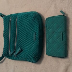 Vera Bradley Teal Triple Zip Quilted Crossbody Bag With Wallet